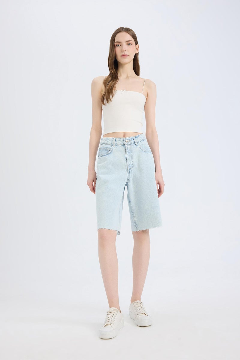 DeFacto Blue Woman Normal Waist Denim Bermuda Shorts Casual - Image 1